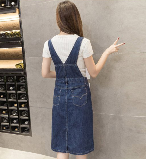 ĐẦM JEAN YẾM 2 DÂY CÀI NÚT TRƯỚC